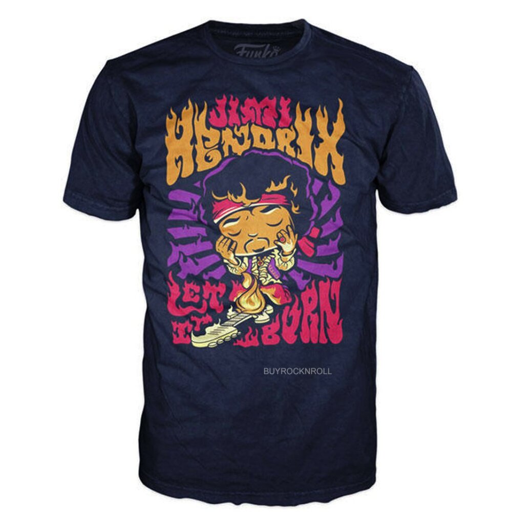 Jimi Hendrix Collectible 2017 Funko Pop! Rocks Monterey Fire Figure T-Shirt - M
